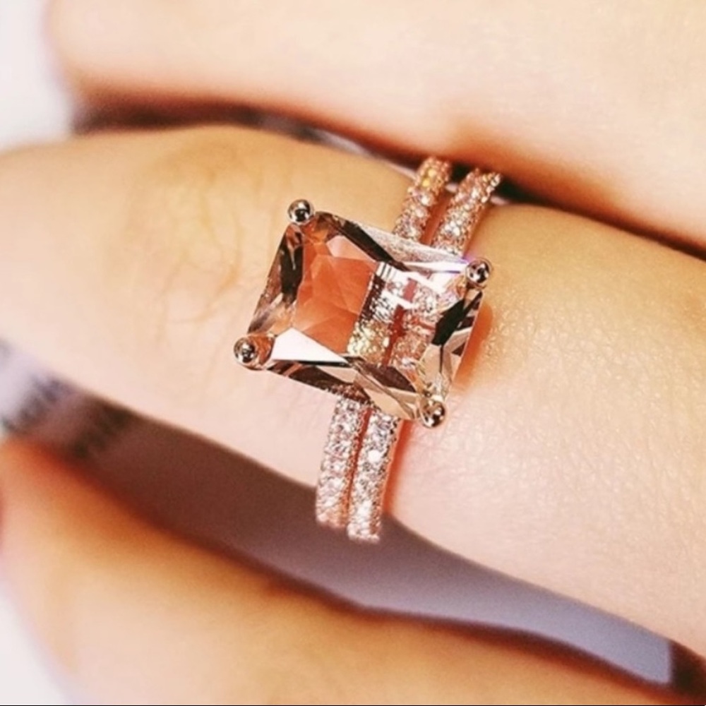 NEW💍18K ROSE GOLD MORGANITE SET RING, CUTE RING, SHINY RING.